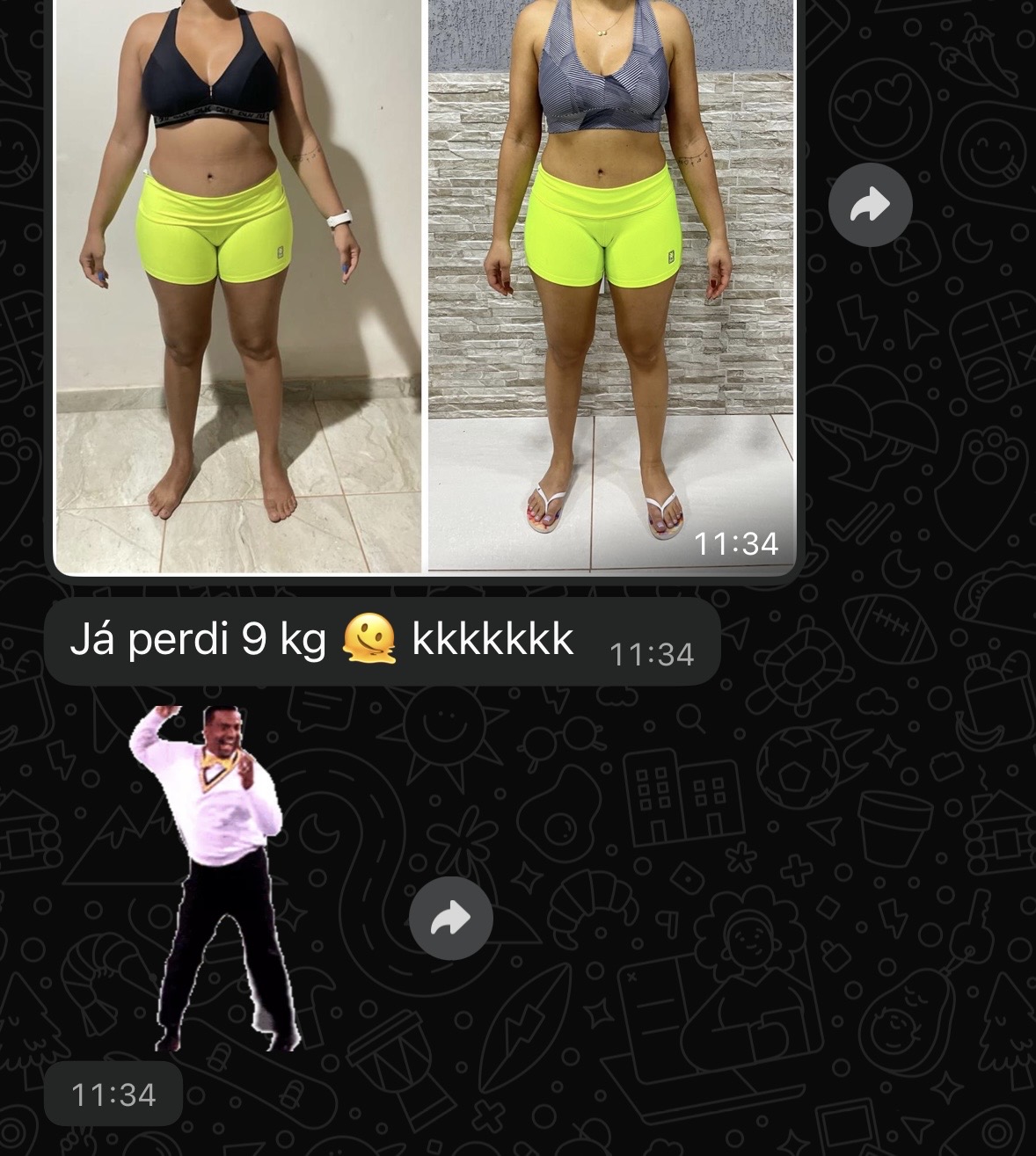 Antes e depois de aluna, 9kg perdidos