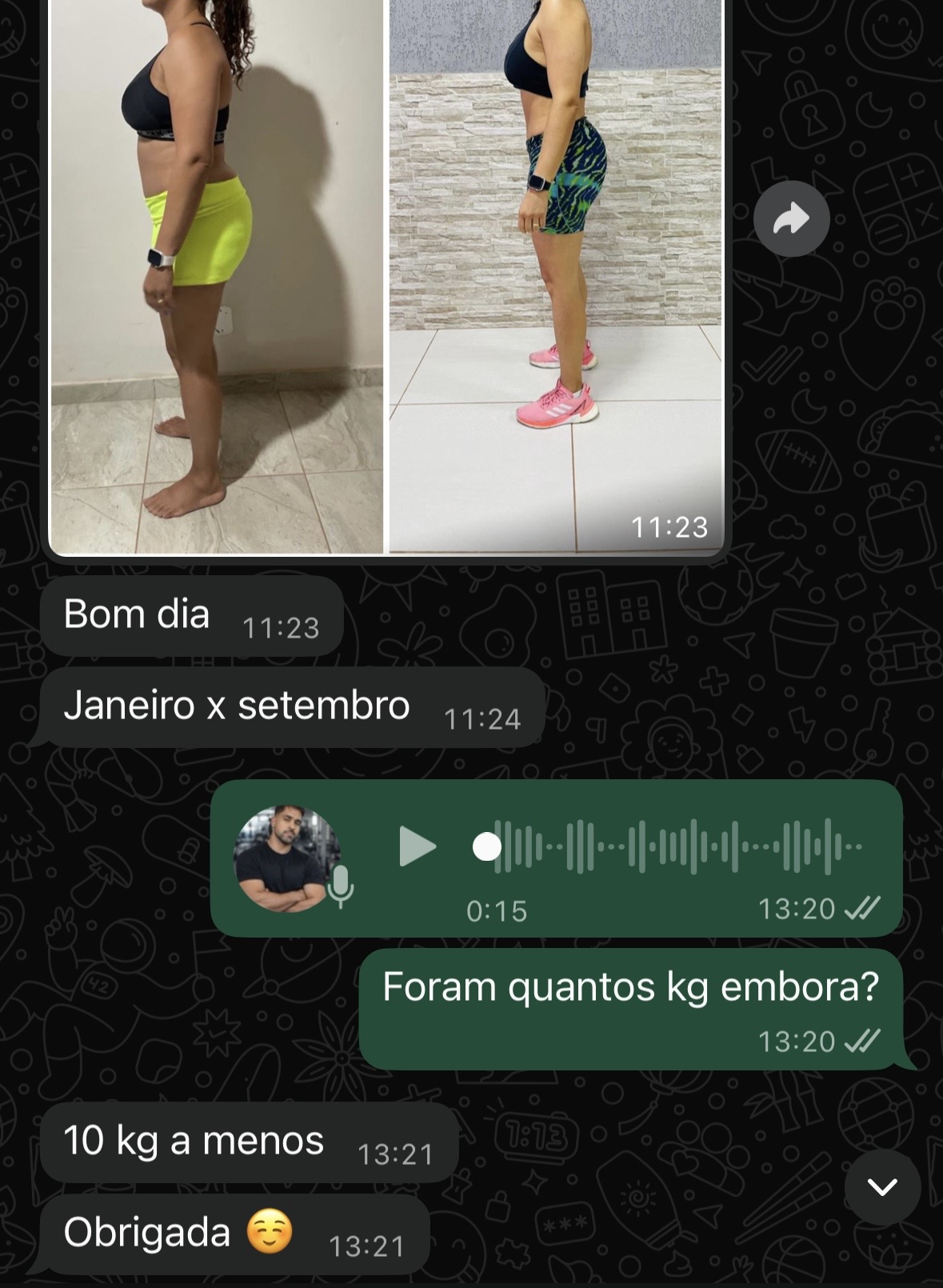 Antes e depois de aluna, 10kg perdidos entre janeiro e setembro